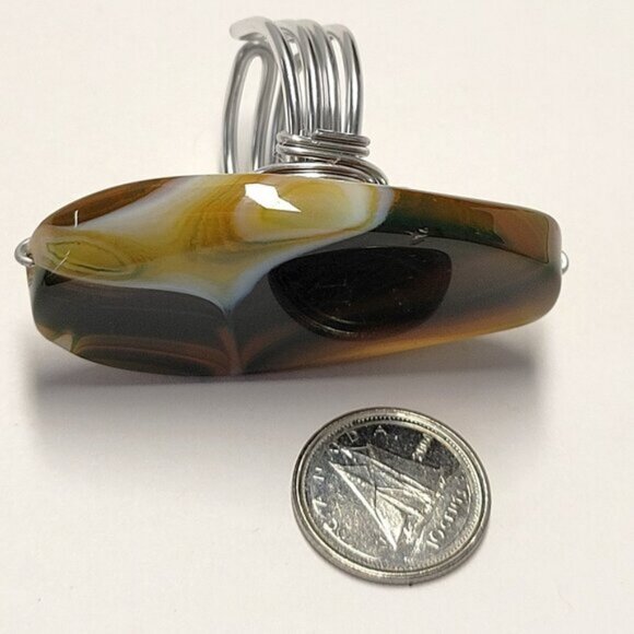 Yellow and Green Agate Ring Adjustable Band Handmade Semi Precious Ring - Picture 5 of 10